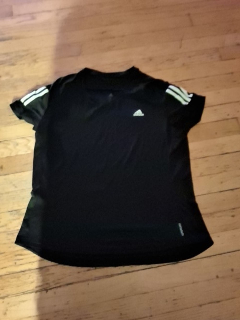 👟Adidas Black Ladiess Short-Sleeve Athletic Top with White Stripes